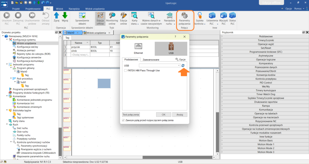 Parametry połączenia USB