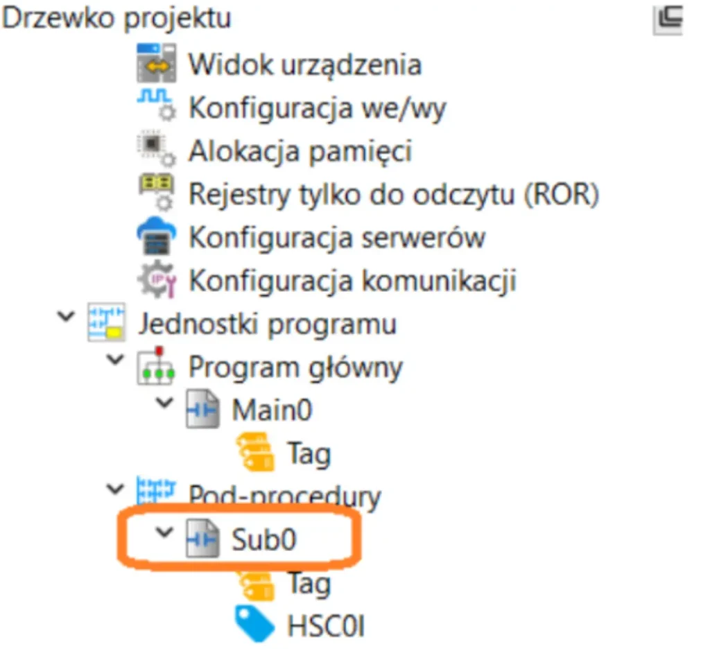 Pod-procedura w drzewie projektu